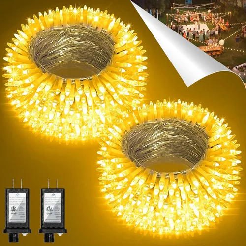 Miniatura 21 de Paquete de 2 Total 200 Pies 600 Luces LED de Navidad en Cadena, Luces de Árbol de Hadas Blanco Frío Conectables, 8 Modos y Temporizador Luces