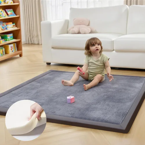 ACOMOPACK Tapete de juego para bebés para el suelo de espuma viscoelástica de 1.3 pulgadas de grosor, 50 x 50 pulgadas, terciopelo suave, tapete