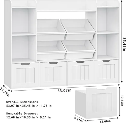 Miniatura 8 de Organizador de almacenamiento de juguetes, Organizador de juguetes con 4 cajones móviles y 4 contenedores de cajas, Organización de almacenamiento