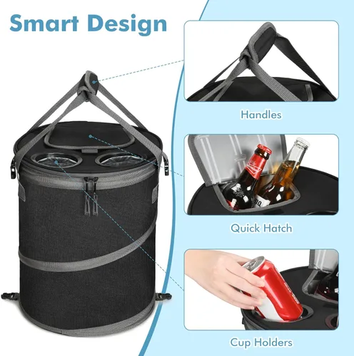 Miniatura 5 de Bolsa enfriadora plegable desplegable y baúl de hielo, aislada, ligera con interior impermeable y portavasos integrado, enfriador portátil a prueba