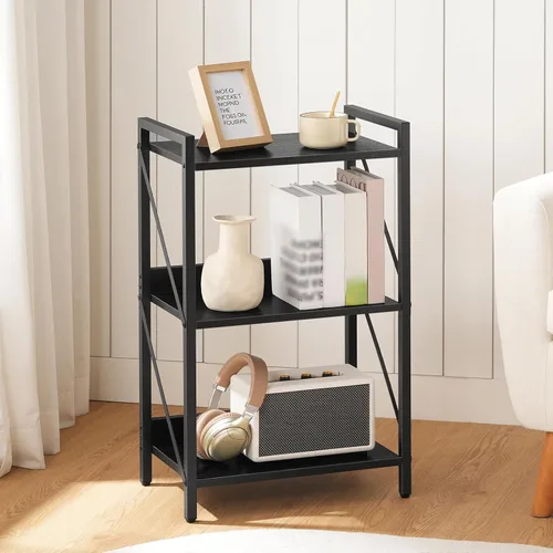 Miniatura 7 de HOOBRO Estantería, Librero Industrial de 3 Niveles, Estante de Libros Organizador de Almacenamiento, Estantería Pequeña con Marco de Metal para Sala