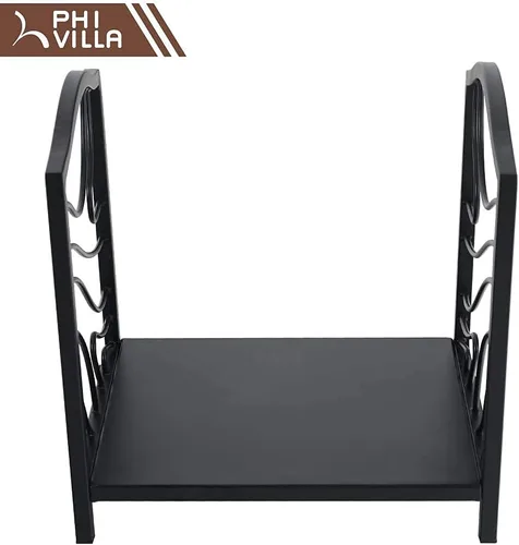 Miniatura 5 de PHI VILLA Estante para leña de 17 pulgadas, decoración para interiores y exteriores, soporte de madera para chimenea de acero, soportes