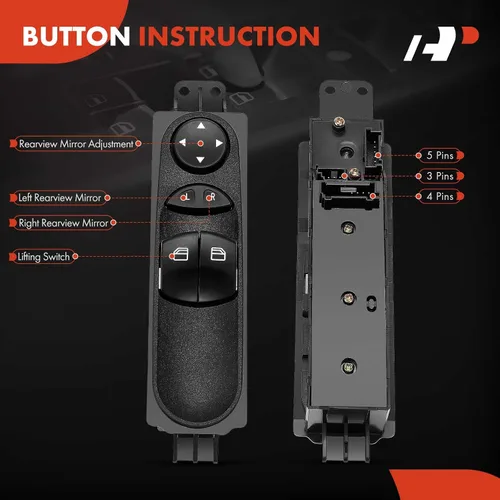 Miniatura 4 de A-Premium - Interruptor de elevalunas eléctrico delantero izquierdo del lado del conductor Compatible con Dodge Sprinter 2500/3500 2005-2009