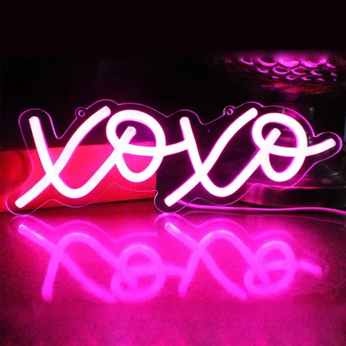XOXO - Letrero de luz LED de neón rosa para el día de San Valentín para pared de dormitorio, luces de neón para decoración de pared, letrero Xoxo