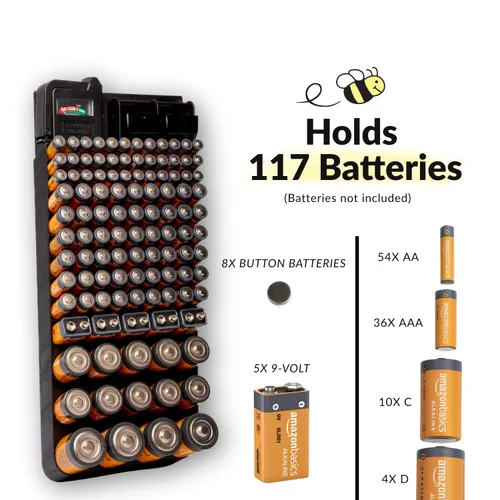 Miniatura 3 de Bee Neat Organizador de baterías y estuche de almacenamiento con probador - Caja de almacenamiento de batería para pared o cajón - Máx. 114
