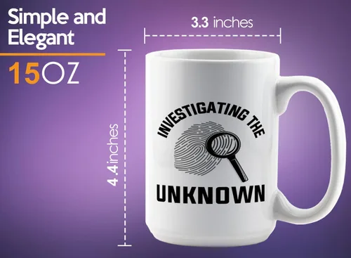 Miniatura 6 de Taza de café de detective de 15 onzas, color blanco - Investigando lo desconocido - oficial de policía policía patrulla detective sheriff aplicación