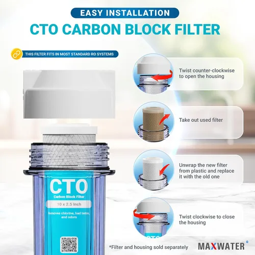 Miniatura 5 de Max Water CTO - Cartucho de filtro de repuesto de 5 micras, 10 x 2.5 pulgadas, bloque de carbono de cáscara de coco para sistema de filtración