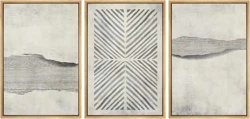 Miniatura 269 de SIGNWIN Lienzo enmarcado para pared, arte con pinceladas de flujo neutro en tonos beige abstractos, ilustraciones, arte moderno, decorativo