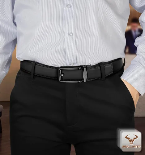 Miniatura 5 de BULLIANT Cinturón de trinquete para hombre, 2 unidades, cinturón de cuero deslizante ajustable para regalo, vestido de hombre, jeans casuales 1 38