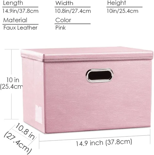 Miniatura 5 de PRANDOM Contenedores plegables de almacenamiento con tapas [paquete de 5] cajas de almacenamiento plegables de tela de cuero, canastas organizadoras