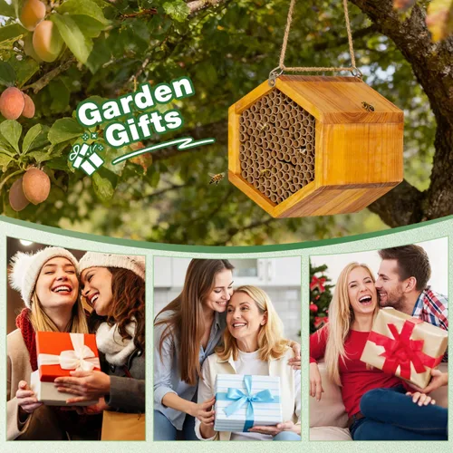 Miniatura 8 de Mason Bee House - Colmena de abejas de madera natural hecha a mano recubierta con cera para una larga vida útil y resistente al agua - Atrae