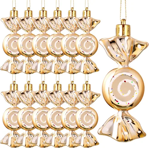Miniatura 16 de Threan 12 piezas de adornos de caramelo de Navidad para decoración de árbol colgante, bastón de caramelo brillante, adorno de Navidad de menta