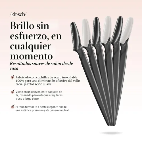 Miniatura 2 de Kitsch Dermaplane - Maquinilla de afeitar facial para mujeres y hombres, maquinillas de afeitar para cejas y afeitadora facial - Maquinilla de Negro