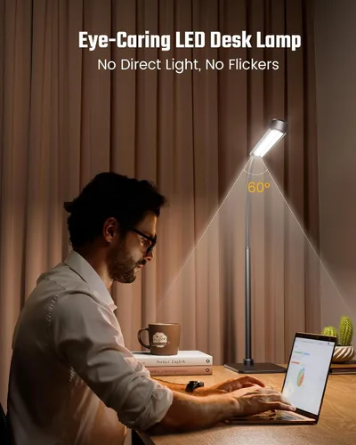 Miniatura 2 de SUPERDANNY - Lámpara de escritorio LED para el cuidado de los ojos con base de cuello de cisne flexible de 360°, lámpara de trabajo con control