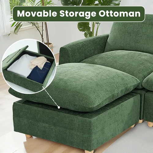 Miniatura 7 de Sofá extraíble en forma de L con cama cama y otomana de almacenamiento, sofá modular de felpilla para sala de estar, sofá modular en forma de L