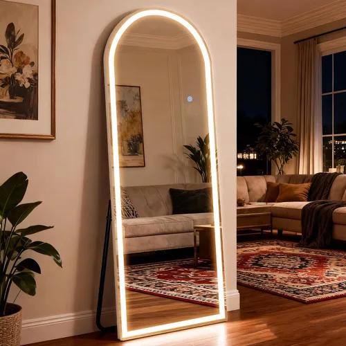 Miniatura 10 de Espejo LED de longitud completa, 56 x 20 pulgadas, espejo de longitud completa con esquina redondeada, pie para dormitorio/vestidor, iluminación