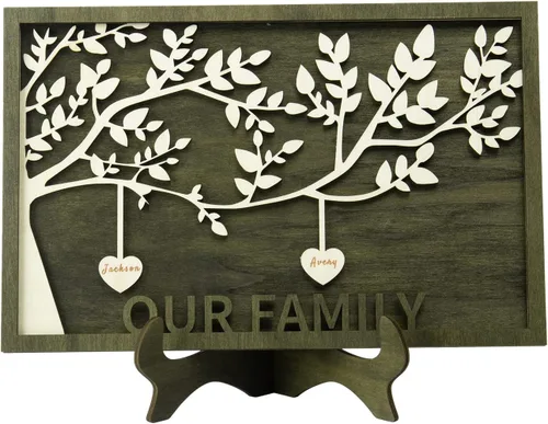 Miniatura 45 de Árbol genealógico con etiqueta de corazón, placas de madera grabadas personalizadas, regalos personalizados para madres, padres, escritorio, nombres