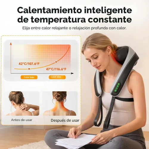 Miniatura 4 de 6D Masajeador de Cuello para Alivio del Dolor de Tejido Profundo, Masajeador Shiatsu de Amasamiento para Cuello y Hombro con Calor, Masajeador