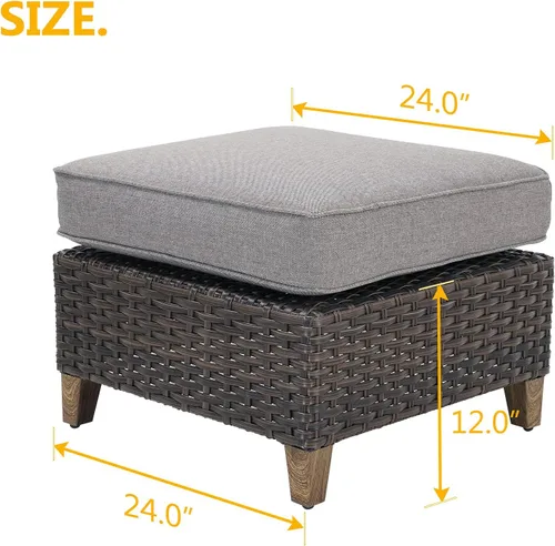 Miniatura 2 de Grand patio Reposapiés otomano para patio al aire libre con tela de primera calidad, suave cojín extraíble, asiento otomano de mimbre para jardín