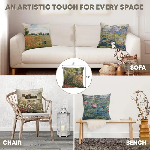 Miniatura 5 de Charlotte Home Furnishings Inc Monet's Japanese Bridge - Funda de almohada de 18 x 18 pulgadas, funda de cojín decorativa para sofá, sofá y cama