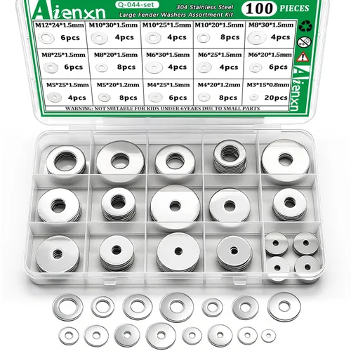 Miniatura 12 de Kit de surtido de 270 piezas de arandelas planas, 8 tamaños SAE -1/2, 3/8, 5/16, 1/4, 12#, 10#, 8#, 6#, (18-8) arandelas de acero inoxidable 304