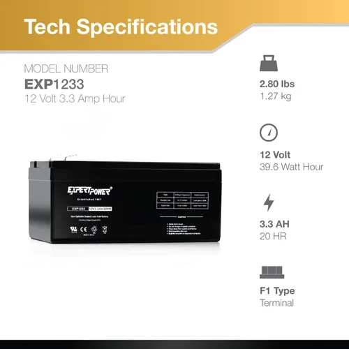 Miniatura 3 de ExpertPower - Baterías para alarma de 12 voltios, Paquete de 1, Negro