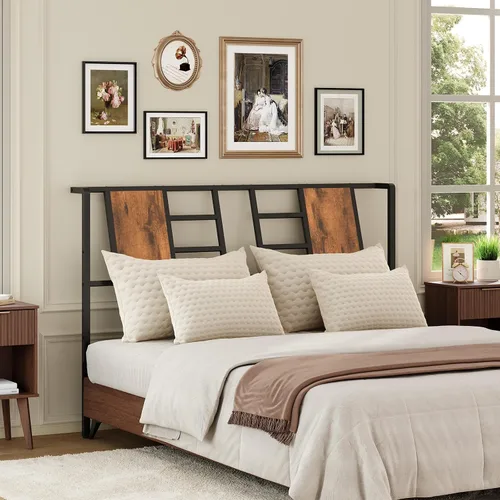 Miniatura 4 de MAHANCRIS Cabecera de cama de metal industrial con patas ajustables y adaptadores compatibles, se adapta a la mayoría de marcos de cama