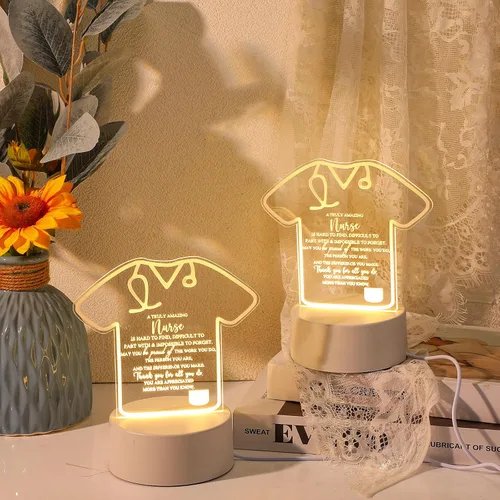 Miniatura 3 de Soaoo 10 piezas 2026 Nures Week regalo enfermeras apreciación acrílico luz nocturna con base LED lámpara nocturna con refranes grabados, regalos