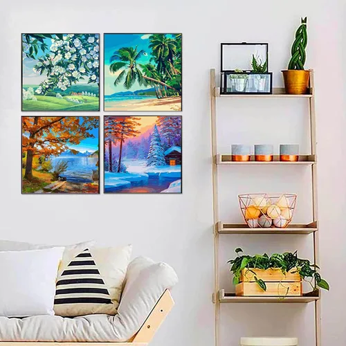 Miniatura 2 de Amphol Kits de pintura por números para adultos sobre lienzo enmarcado, paquete de 4 unidades, pintura fácil de pintar por números para adultos