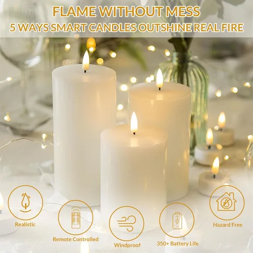 Miniatura 5 de Velas de pilar blancas sin llama con control remoto, velas LED de Halloween que funcionan con pilas, velas eléctricas parpadeantes de cera real