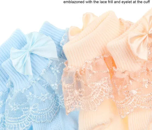 Miniatura 4 de DRESHOW Calcetines de bebé para niñas con ojales y volantes de encaje, calcetines de vestir para recién nacidosbebésniños pequeñosniños para niña