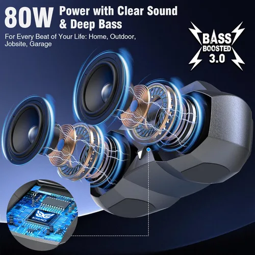 Miniatura 2 de KMAG Altavoz Bluetooth inalámbrico, altavoz de 80 W con graves más profundos, IPX7 impermeable, tiempo de reproducción de 20 horas, luces frías