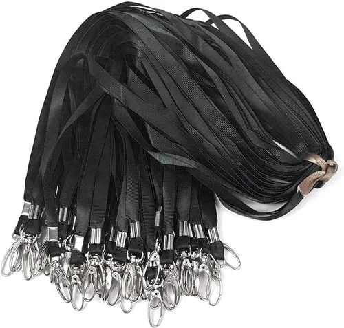 Bird Fiy 50 cordones negros de nailon de 17.5 pulgadas, ganchos giratorios, clips ideales para etiquetas de identificación, insignias/llaveros