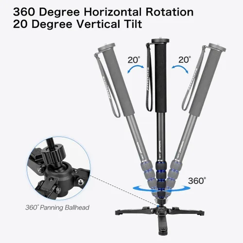 Miniatura 2 de Monopod extensible de aluminio para cámara con cabezal fluido y base de trípode plegable para cámara DSLR. Altura máxima de 58 pulgadas. Carga útil