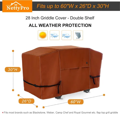 Miniatura 5 de NettyPro Cubierta para Plancha Blackstone de 28 pulgadas Impermeable Resistente 2 Quemadores Plancha Plana Cubierta para Parrilla de Gas de 28