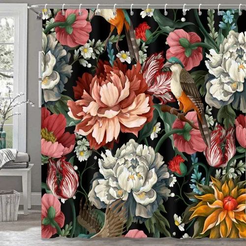 Miniatura 10 de Torich Cortina de ducha floral bohemia, abstracta de mediados de siglo, decoración bohemia, cortinas de baño, flores botánicas, hojas tropicales