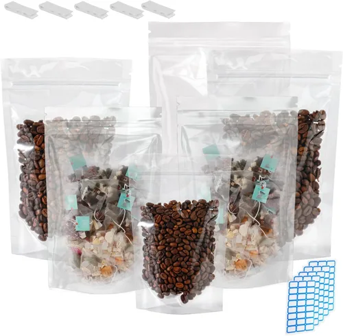 Miniatura 16 de Paquete de 150 bolsas de papel kraft con ventana de 8x12, bolsas de Mylar grandes con cierre y base para almacenamiento de alimentos, bolsa