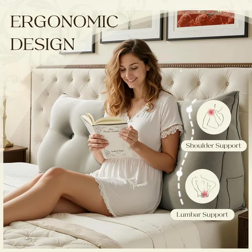 Miniatura 3 de WOWMAX Cabecero de Cama Multifuncional con Almohada Tapizada Doble, Cabecero para Dormitorio Individual XL, Portátil para Dormitorio Universitario