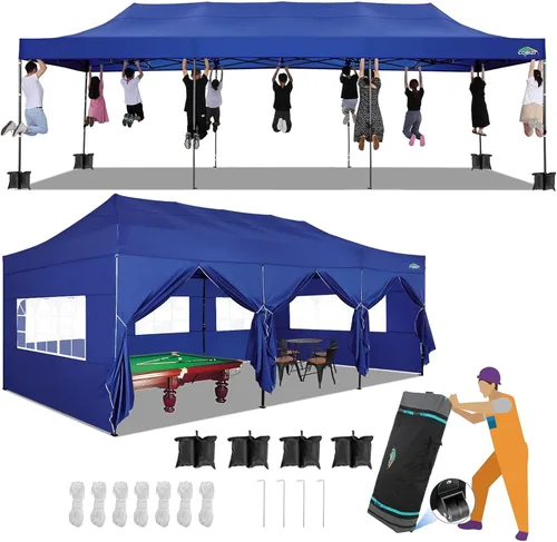 Miniatura 28 de COBIZI Toldo de 10 x 20 pies con paredes laterales, carpa de fiesta resistente para fiestas, bodas, tienda de campaña portátil plegable fácil