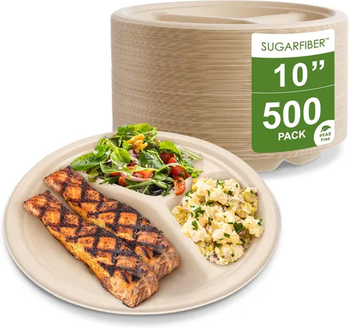 Miniatura 12 de Bagasse Platos redondos, desechables, de fibra de caña de azúcar natural (bambú), de 9 pulgadas, ecológicos, que pueden transformarse en abono.