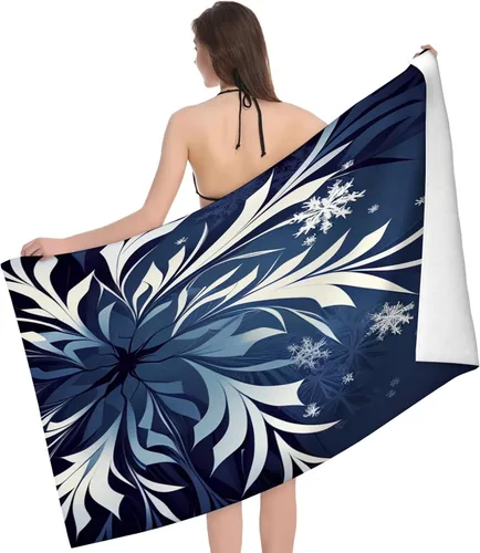 Toallas de playa de microfibra con patrón de copos de nieve blancos de invierno para adultos, de secado rápido, ligeras, absorbentes, toalla de