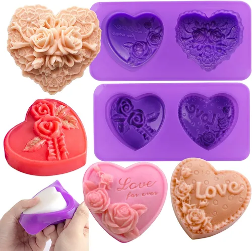 Molde de silicona para jabón de corazón de rosa, molde de silicona con forma de amor en 3D, molde de fondant, pastel hecho a mano, chocolate,