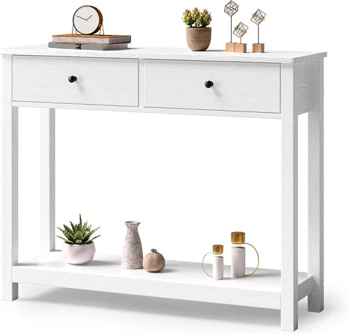 Miniatura 10 de Gizoon - Mesa de consola con 2 cajones, mesa de entrada de 2 niveles de madera con estantes de almacenamiento, mesa de sofá de 39" de ancho