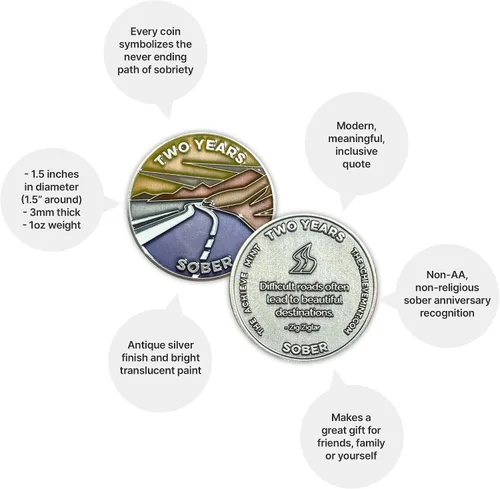 Miniatura 8 de The Achieve Mint Ficha de 2 años de sobriedad Chip de sobriedad de dos años Medalla no religiosa no AA, para mujeres y hombres que celebran