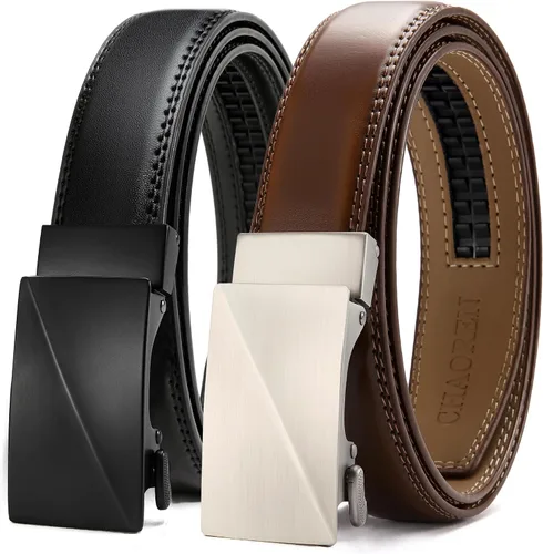 Miniatura 8 de CHAOREN Cinturón de vestir de cuero para hombre, paquete de 2 unidades, cinturón de trinquete para hombre para camisa de vestir y pantalones