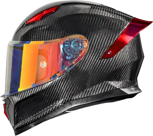 Miniatura 6 de Casco de motocicleta Aldult de cara completa de fibra de carbono, casco de motocicleta de calle aprobado por DOT, para hombres y mujeres, casco de 13