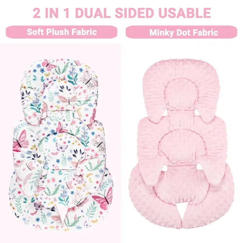 Miniatura 2 de Inserto de asiento de automóvil para niñas y bebés, soporte suave para la cabeza del asiento de automóvil y 2 almohadillas de correa, inserto
