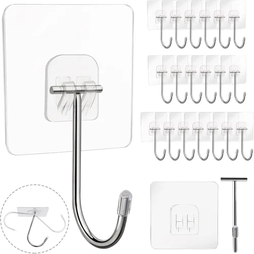 Paquete de 20 ganchos adhesivos grandes para colgar resistentes de 44 libras (máx.) para Navidad, otoño, Halloween, coronas, ganchos adhesivos para