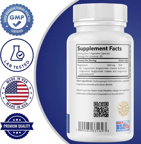 Miniatura 4 de Complejo de bisglicinato de magnesio 400 mg Suplemento Albion TRAACS Quelado, máxima absorción, suave para el estómago, altamente biodisponible
