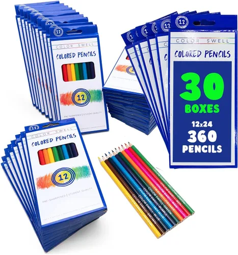 Color Swell Lápices de colores a granel, 30 juegos, 360 colores vibrantes surtidos preafilados, ideales para niños, profesores y suministros para el